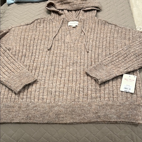 Lucky Brand Women's Ribbed Knit Hooded Sweater in Deep Taupe/NWT/XS - Picture 9 of 15